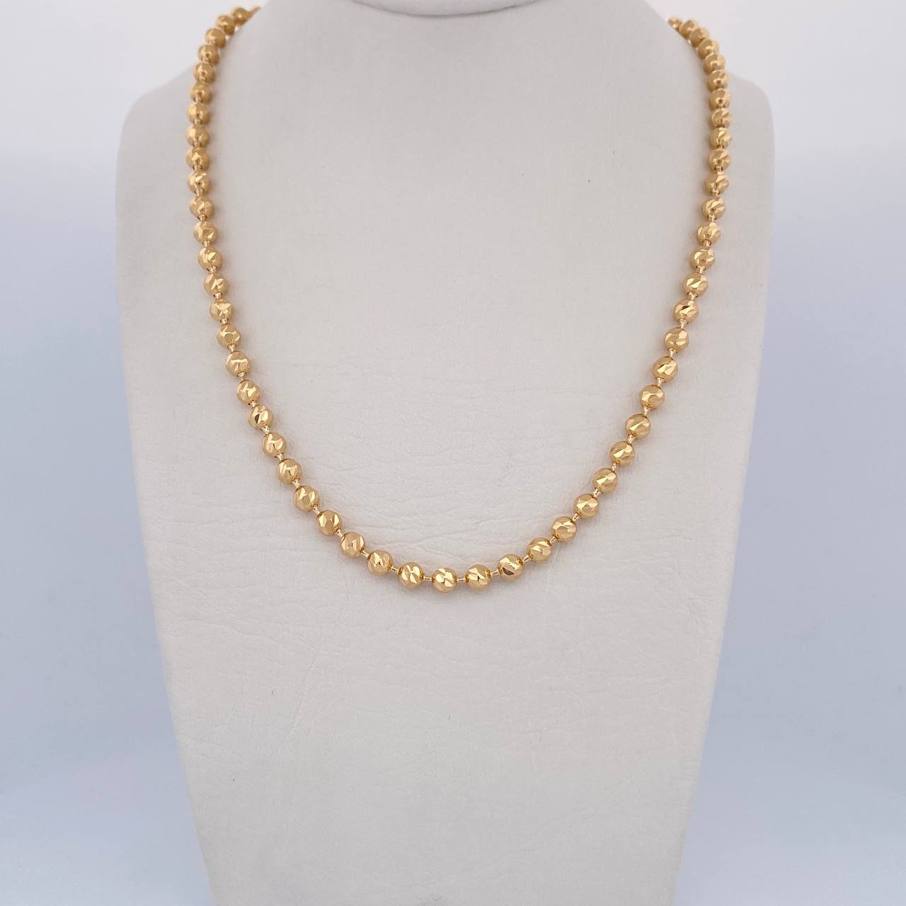 Cadena Militar 23.6gr / 61.5cm / 4mm Bolas Diamantadas Oro Amarillo 18K &