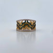 Half Flower Ring 5.7gr / Size 8 / White Zircons Green Yellow Gold 18K $