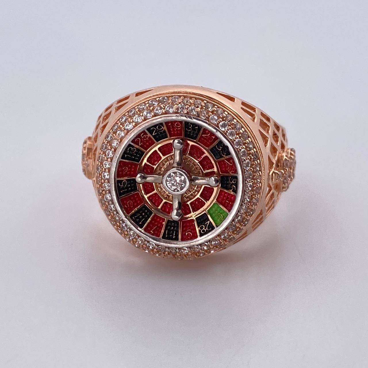 Roulette Ring 10.85gr / Size 11 1/2 / White Zircons Two-tone White and Rose Gold 18K $