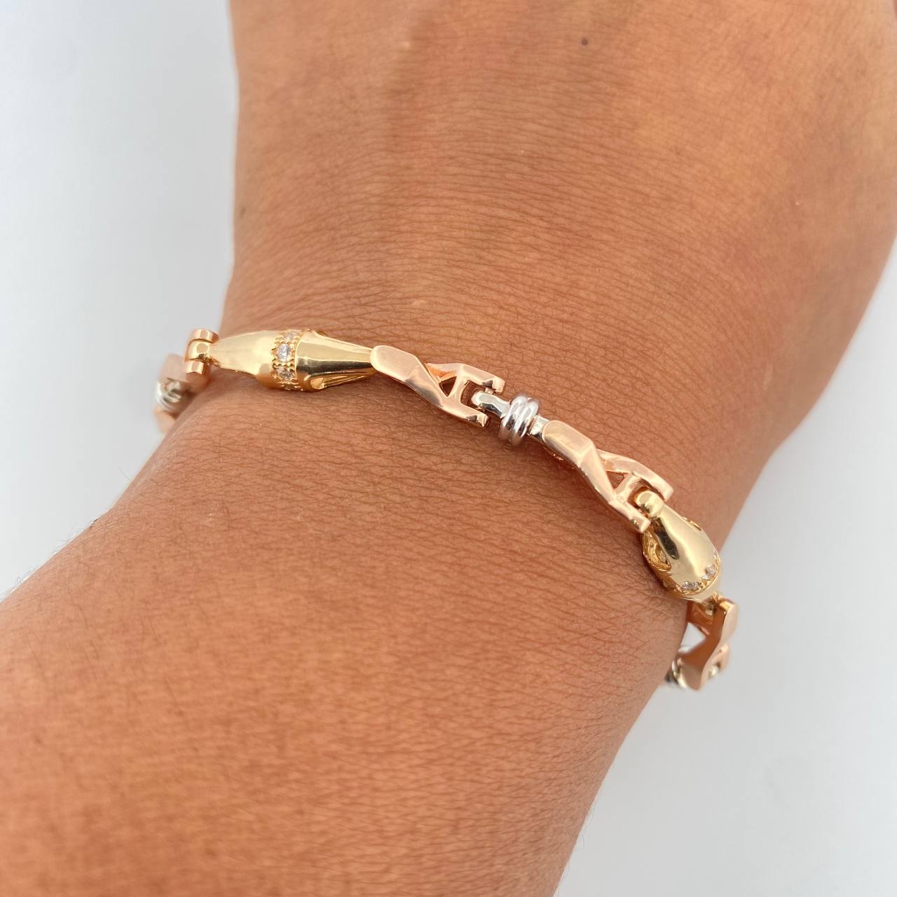 Bracelet Dubai 18.85gr / 17.5cm / 5.5mm White Zircons Three 18K Golds $