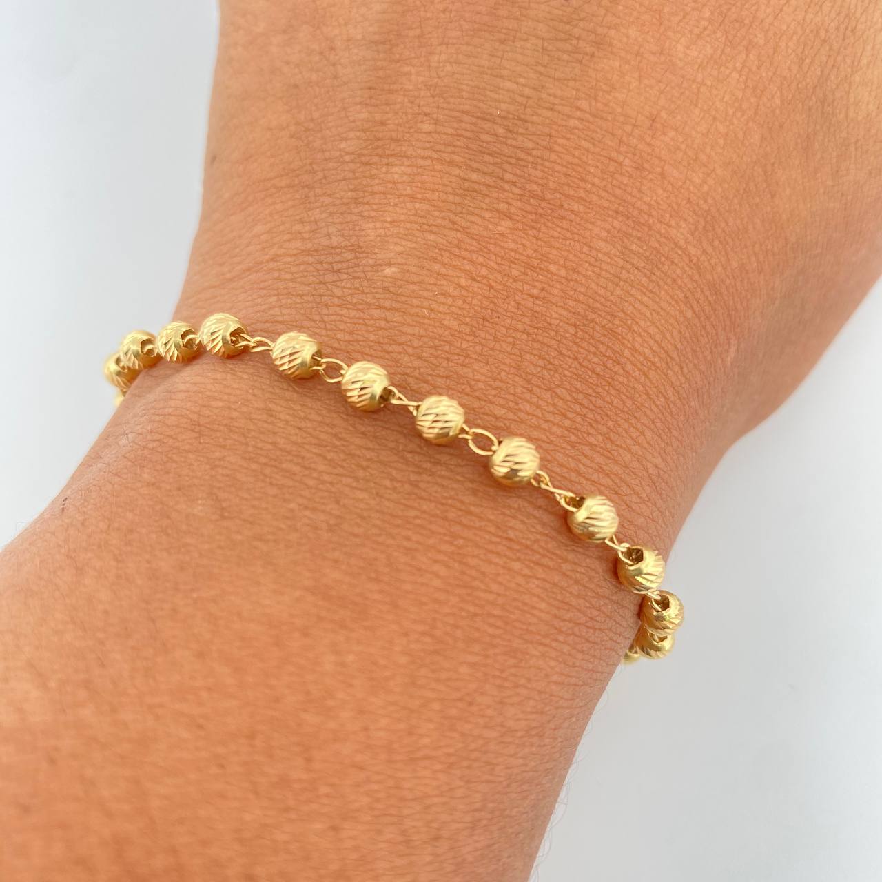 Bracelet Type Pulse 3.2gr / 19cm / 3.4mm Beads Diamond Cut 18K Yellow Gold &