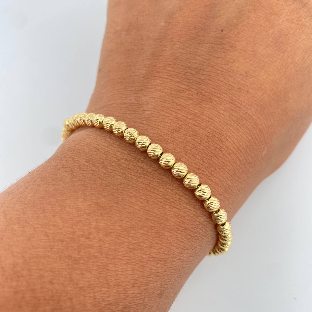 Bracelet Military Type 4.55gr / 19.1cm / 4mm Beads Yellow Gold 18K Diamantadas $