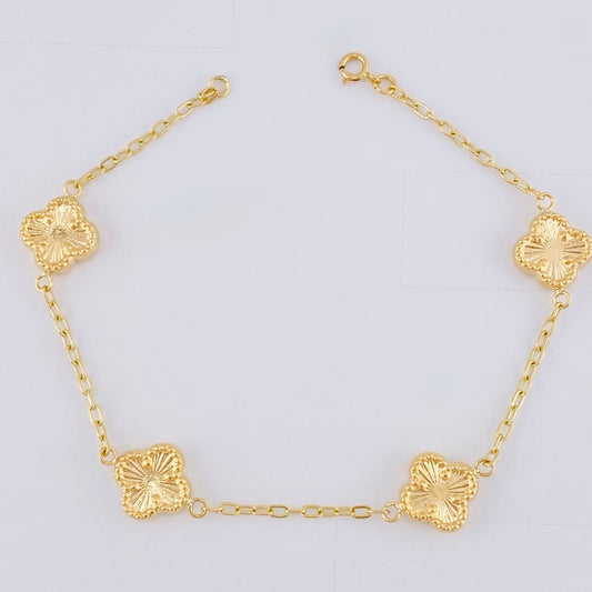 Pulso Espiga Trebol Diamantado 2.7 g / 7 in / 1 mm Oro Amarillo 18K