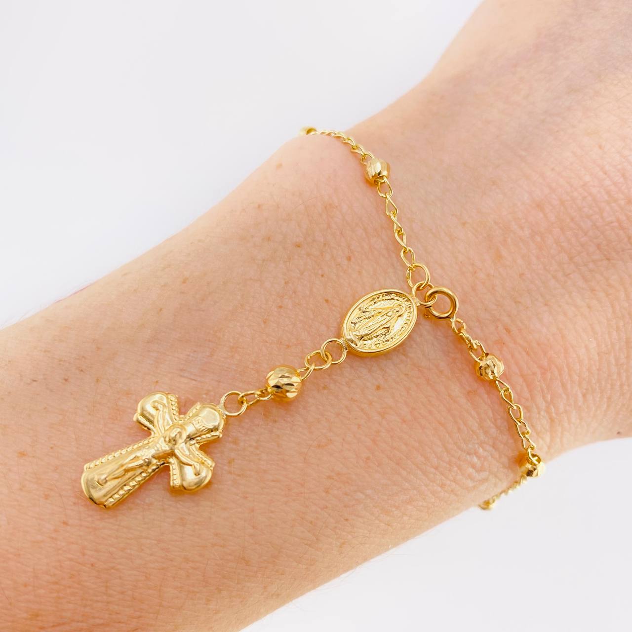 Pulso Denario Virgen Milagrosa 2.5 g / 7 1/4 in / 3 mm Oro Amarillo 18K