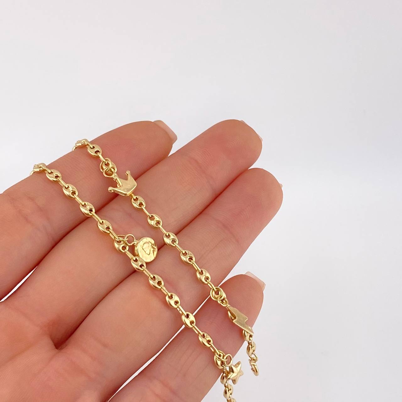 18K Yellow Gold Gc Pendants Anklet 3.8 g / 10 in / 3.2 mm
