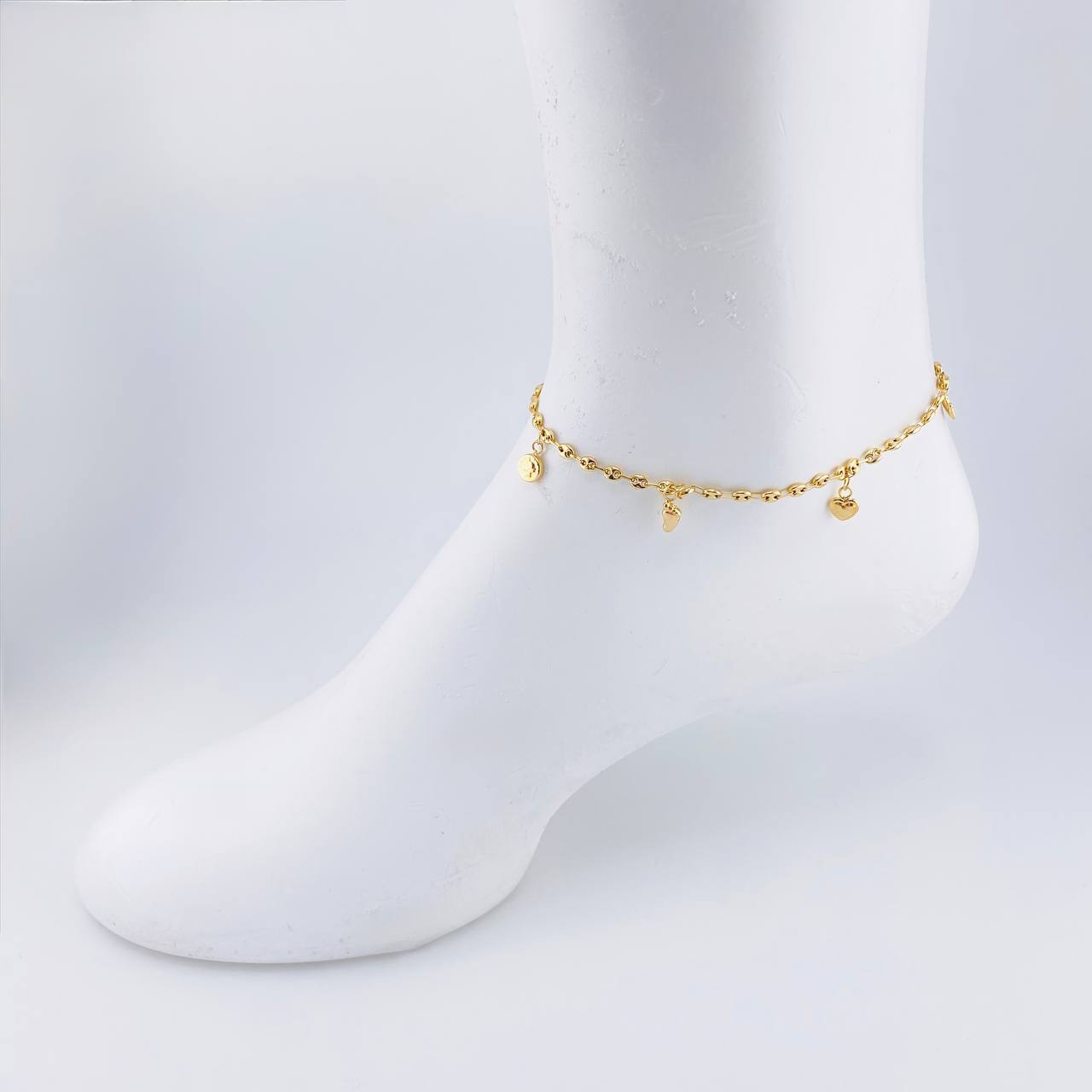 18K Yellow Gold Gc Pendants Anklet 3.8 g / 10 in / 3.2 mm