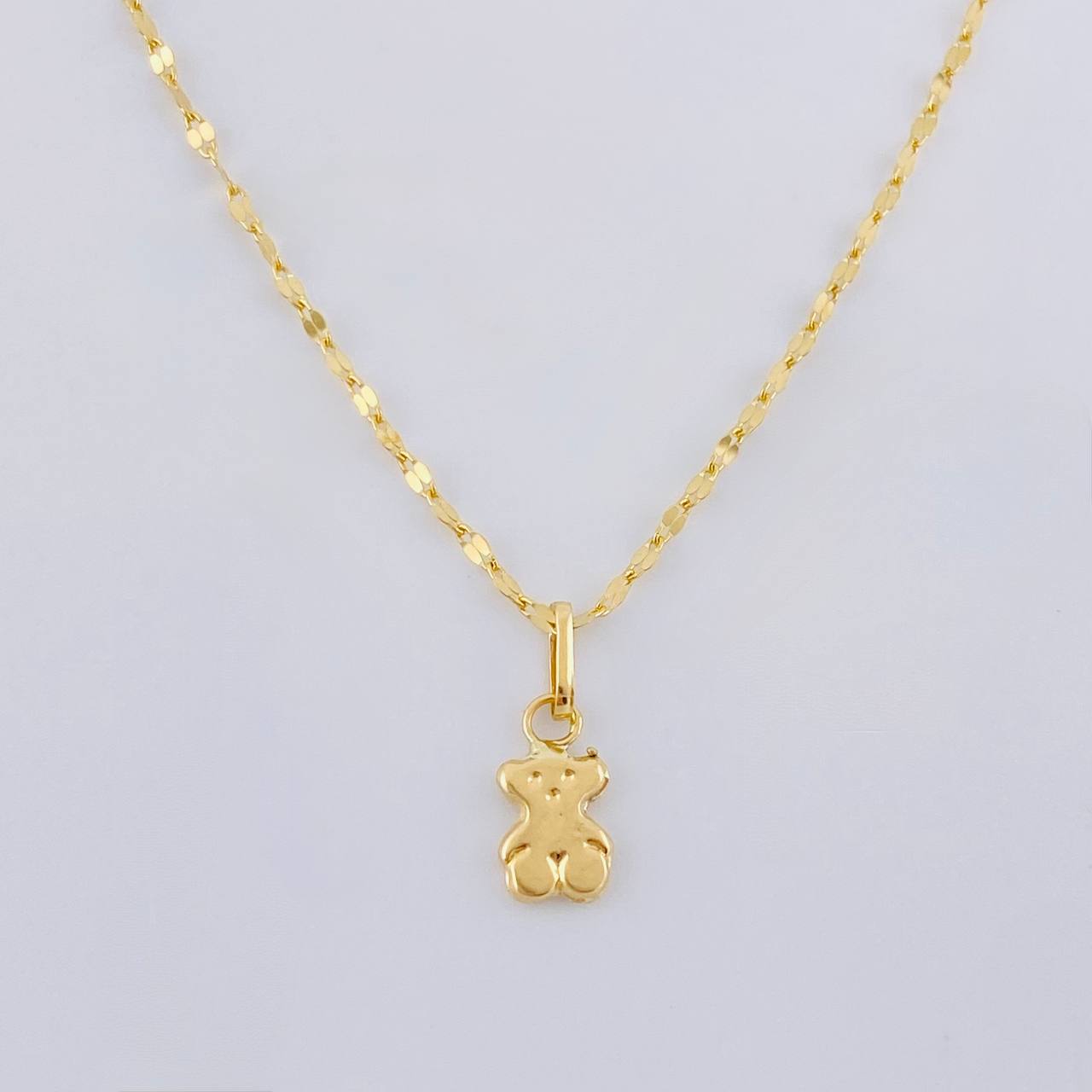Set Mirror Flower Chain + Pendant Bear Ts / 1.25gr / 18 in 18K Yellow Gold