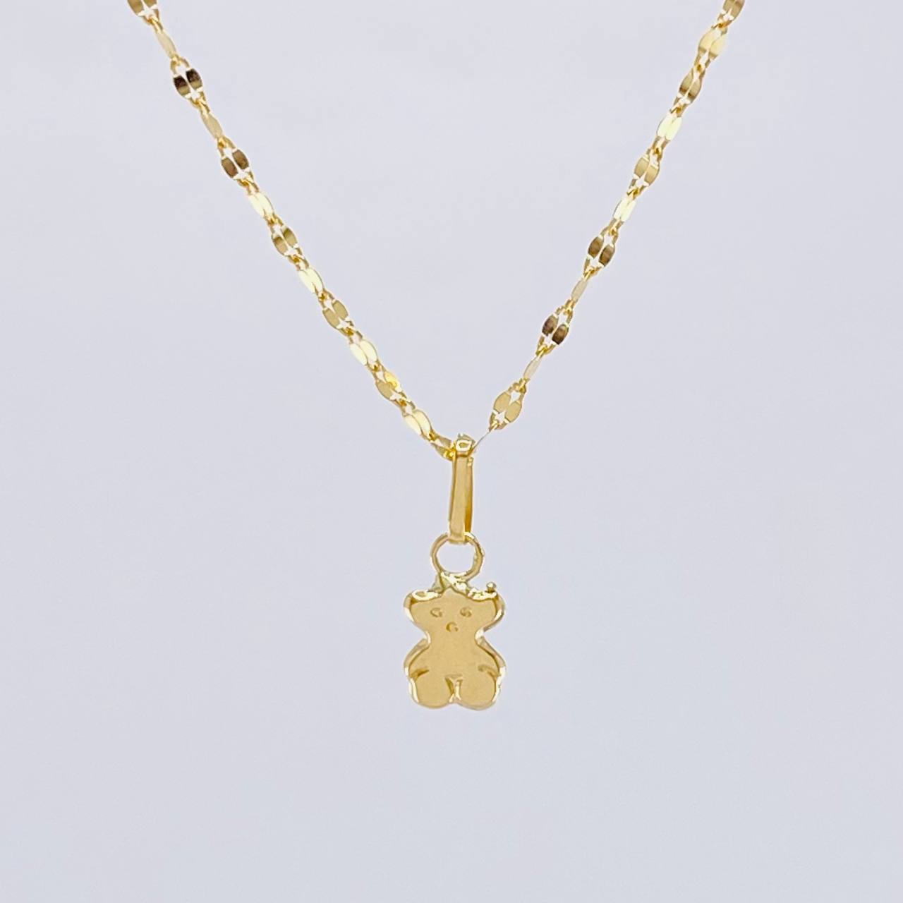 Set Mirror Flower Chain + Pendant Bear Ts / 1.25gr / 18 in 18K Yellow Gold