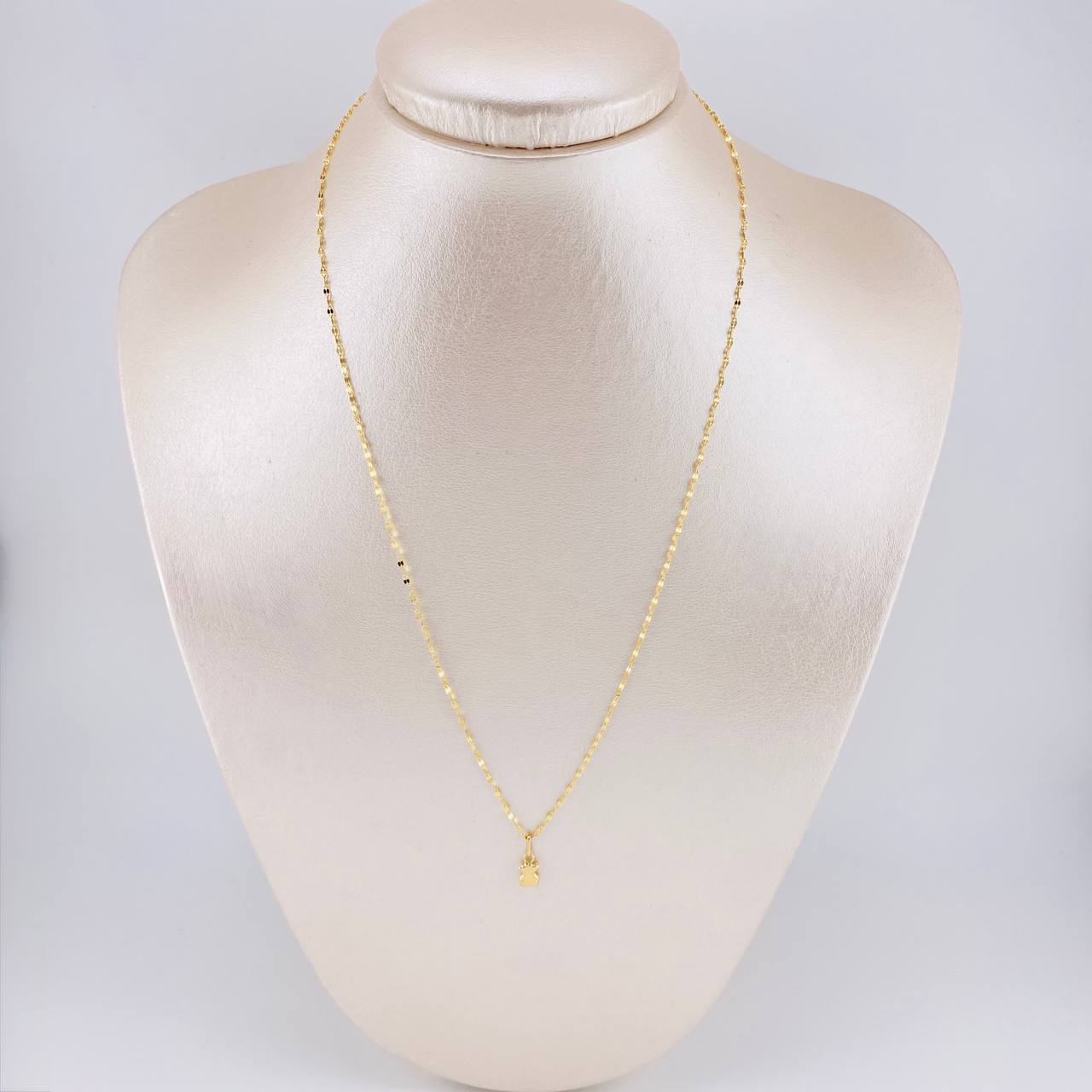Mirror Flower Chain Set + Bear Pendant Ts / 1.25gr / 17 3/4 in 18K Yellow Gold