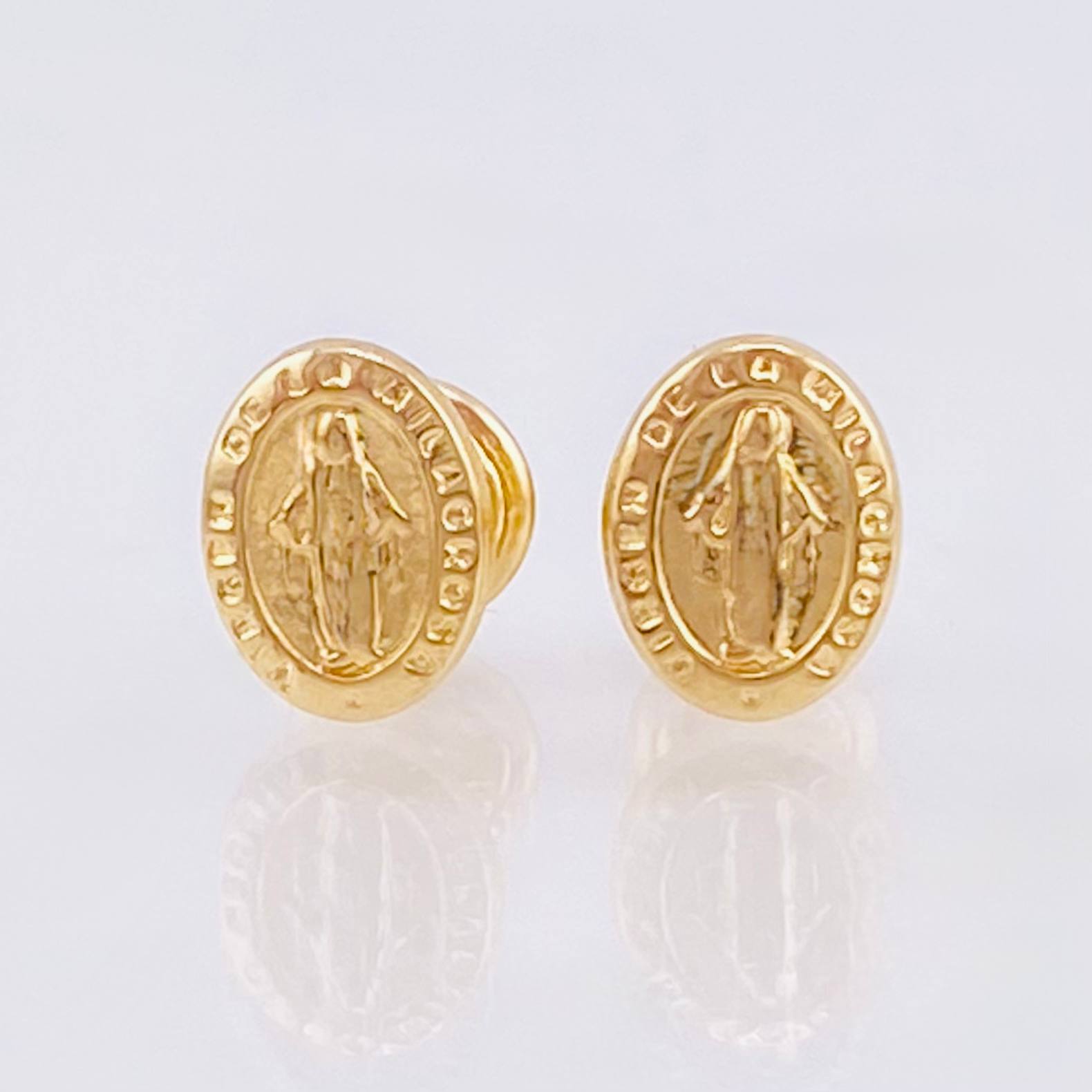 Stud Earrings Virgin of Guadalupe Matte 0.9gr / 8mm 18K Yellow Gold *