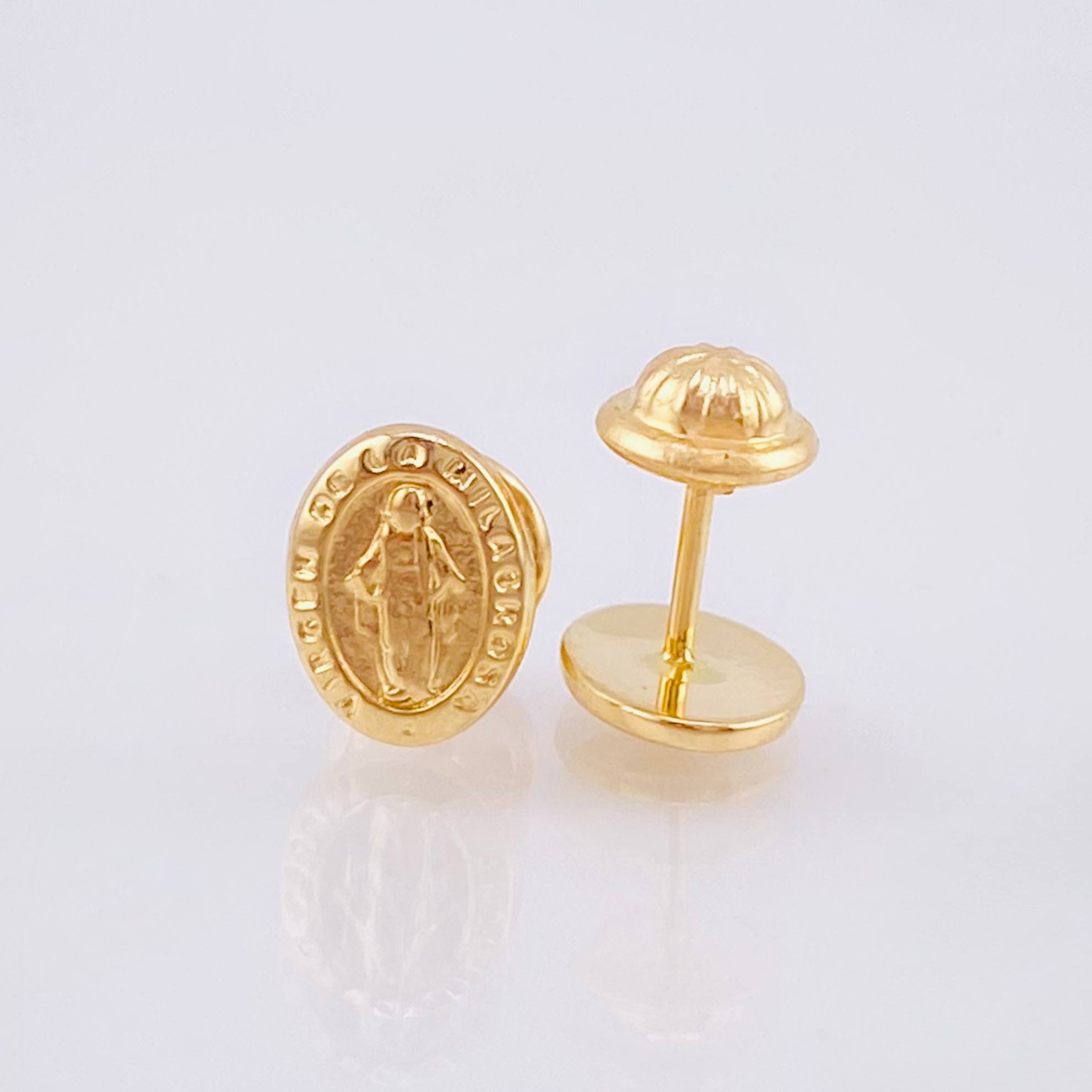 Stud Earrings Virgin of Guadalupe Matte 0.9gr / 8mm 18K Yellow Gold *