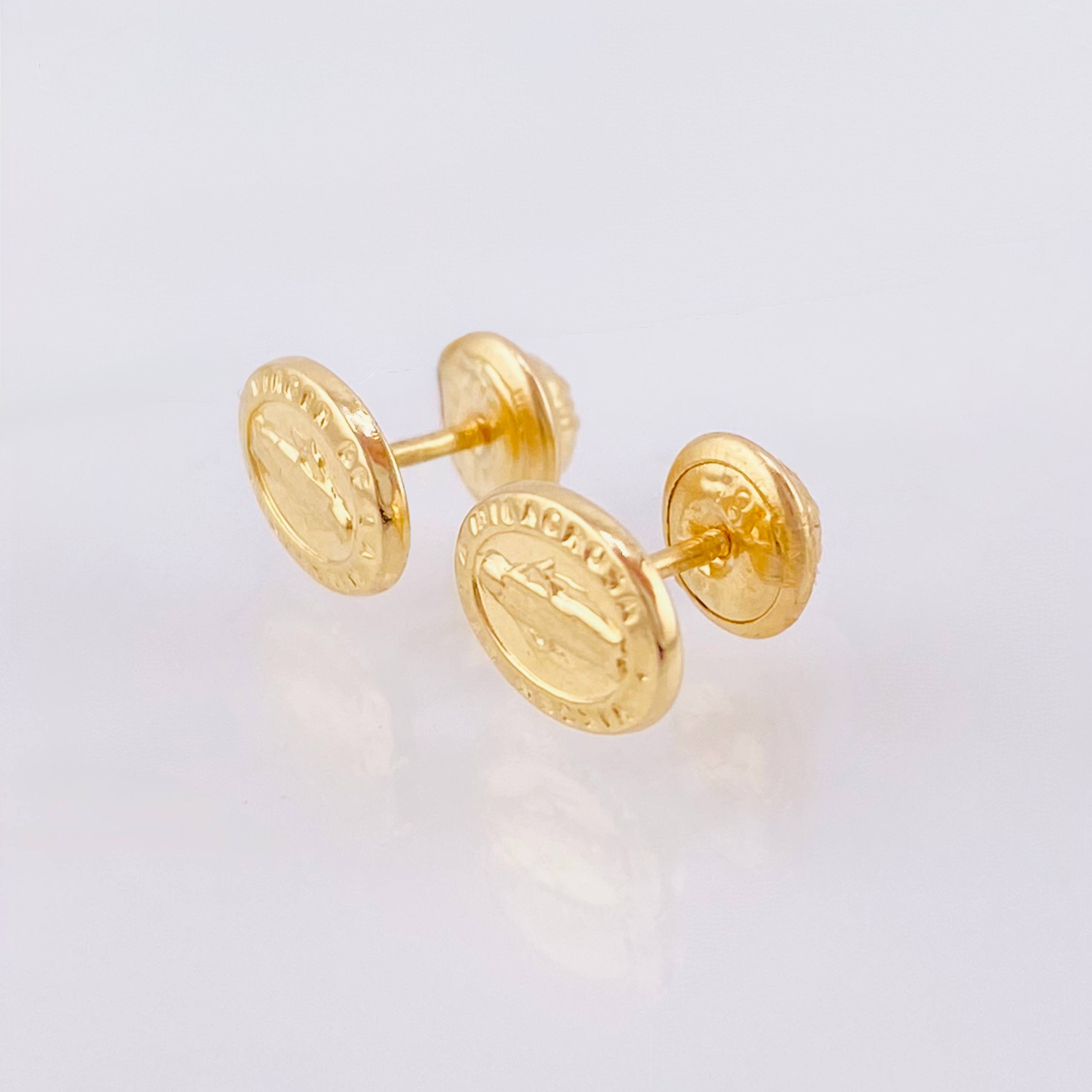 Stud Earrings Miraculous Virgin 0.75gr / 8.2mm Yellow Gold 18K ©