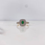 Ring Solitaire Halo 4gr / T6 3/4 / Emerald 15pts Diamonds 28pts 18K Yellow Gold (Jewel) &