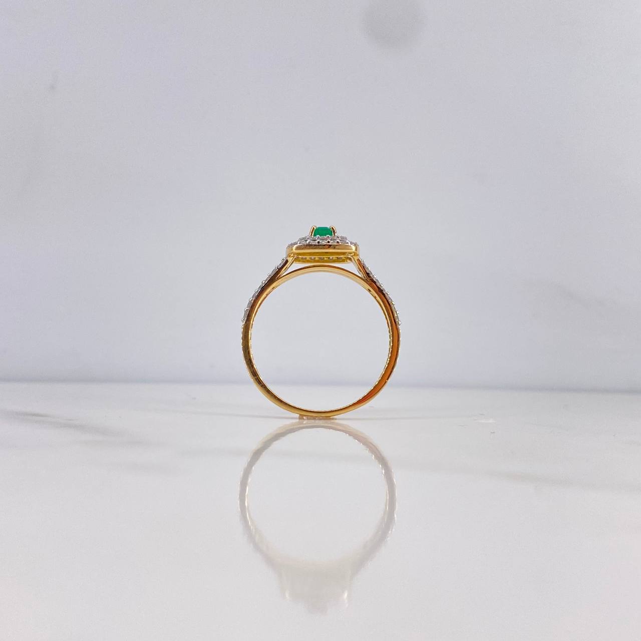 Ring Solitaire Halo 4gr / T6 3/4 / Emerald 15pts Diamonds 28pts 18K Yellow Gold (Jewel) &