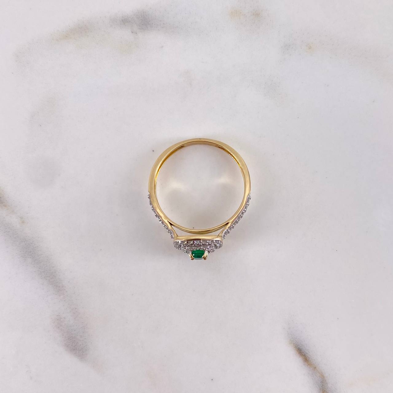 Ring Solitaire Halo 4gr / T6 3/4 / Emerald 15pts Diamonds 28pts 18K Yellow Gold (Jewel) &