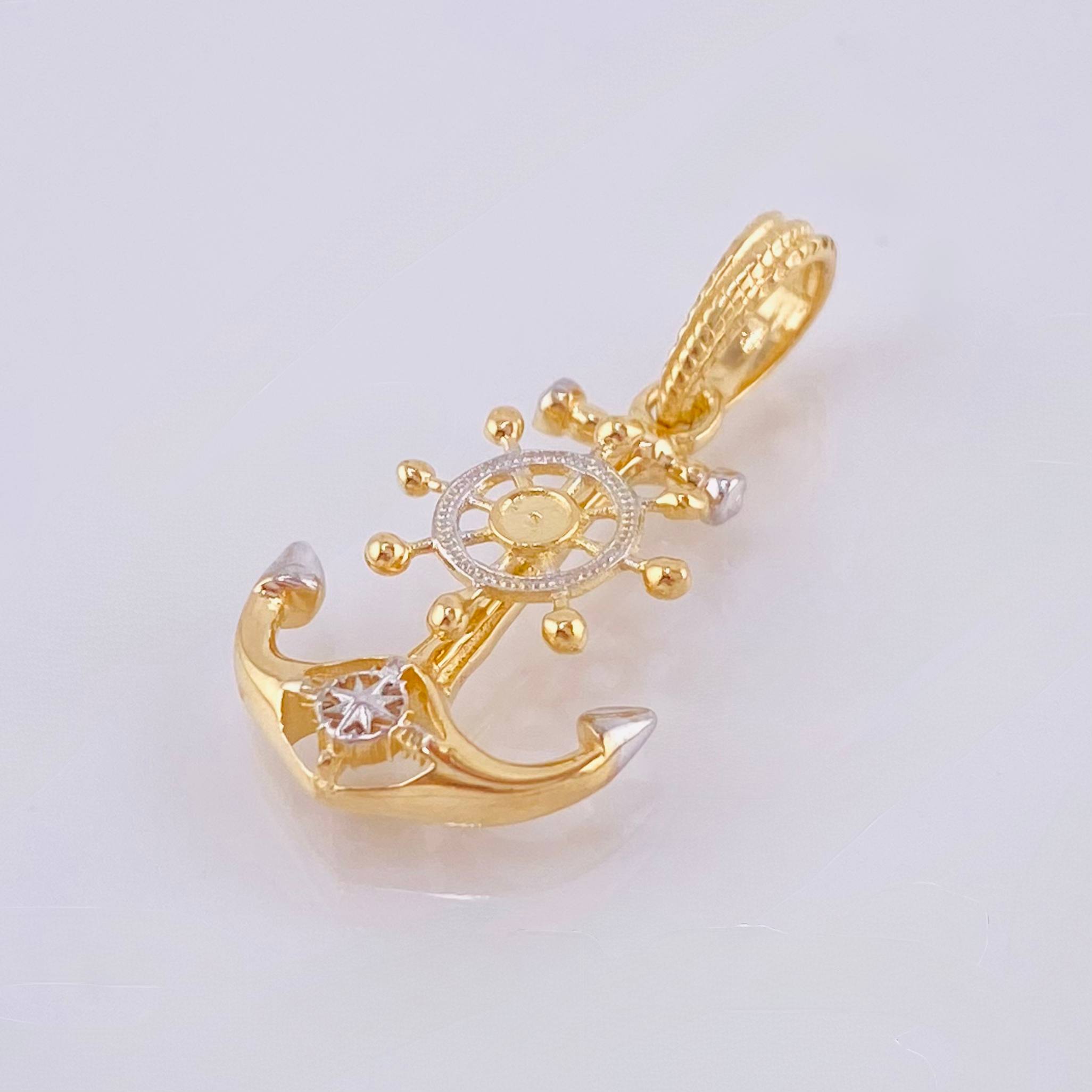 Dije Ancla Timon 2.35gr / 1 in / Dos Oros Amarillo Blanco 18K ©