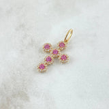 Pendant Cross Tupida 1.9gr / 2.8cm / White and Pink Zircons 18K Yellow Gold