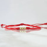 Red Bracelet Three Promises 0.25gr / 3mm Beads Diamond Cut 3 units 18K Yellow Gold