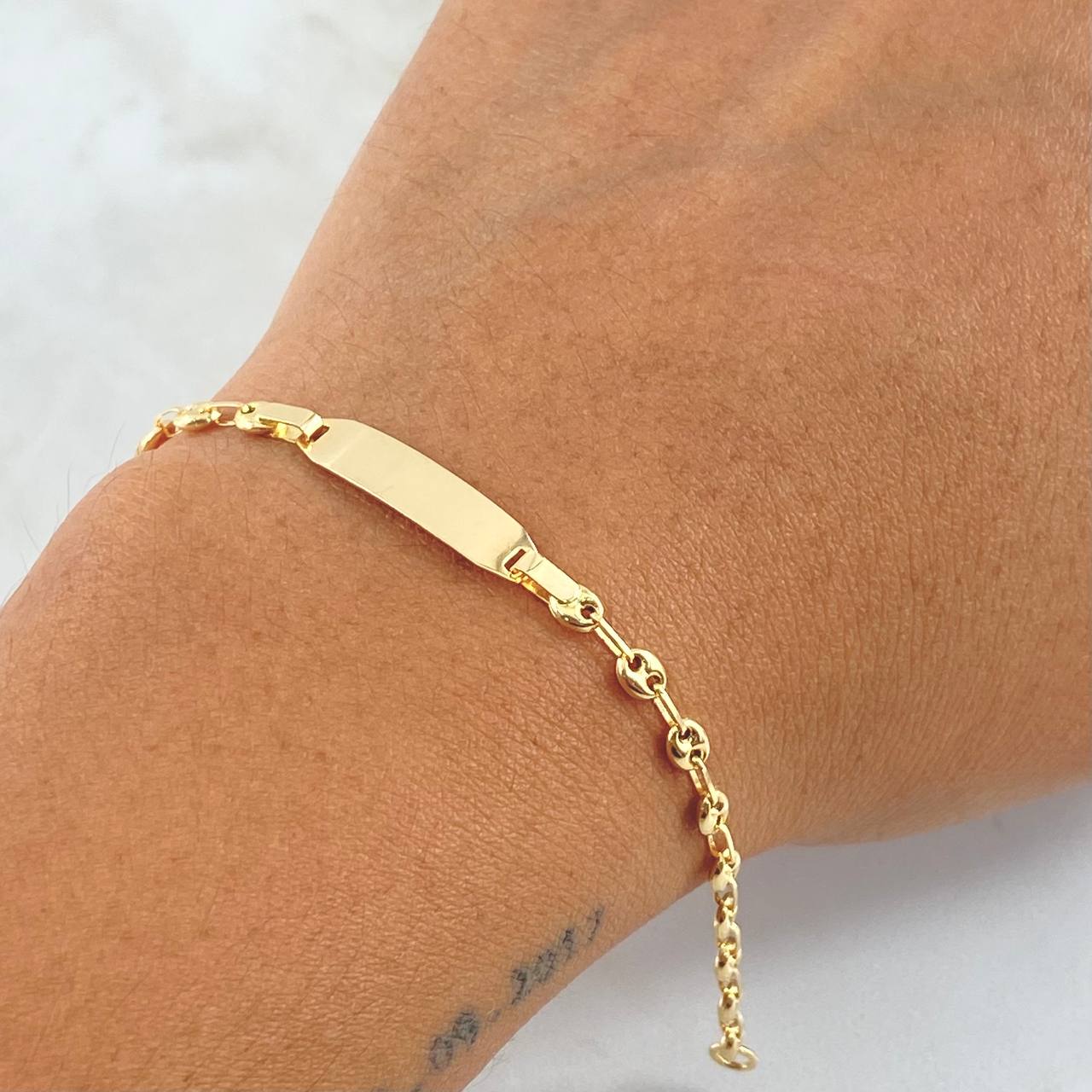 Bracelet Baby GC Rectangular Octagonal Plate 2.1gr / 14.5cm-3.3mm Smooth 18K Yellow Gold