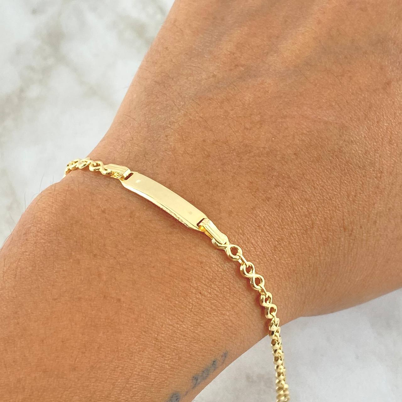 Bracelet Baby Infinity Rectangular Octagonal Plate 1.8gr / 14cm / 3mm Smooth 18K Yellow Gold *