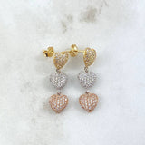 Stud Earrings Hearts 4.25gr / 3cm / White Zircons Three 18K Golds ©