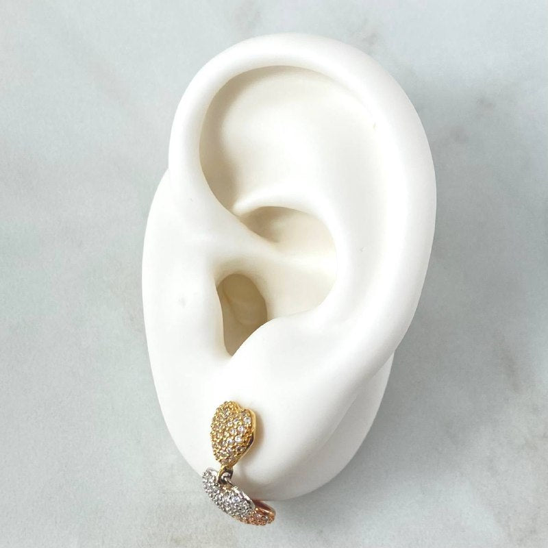 Stud Earrings Hearts 4.25gr / 3cm / White Zircons Three 18K Golds ©