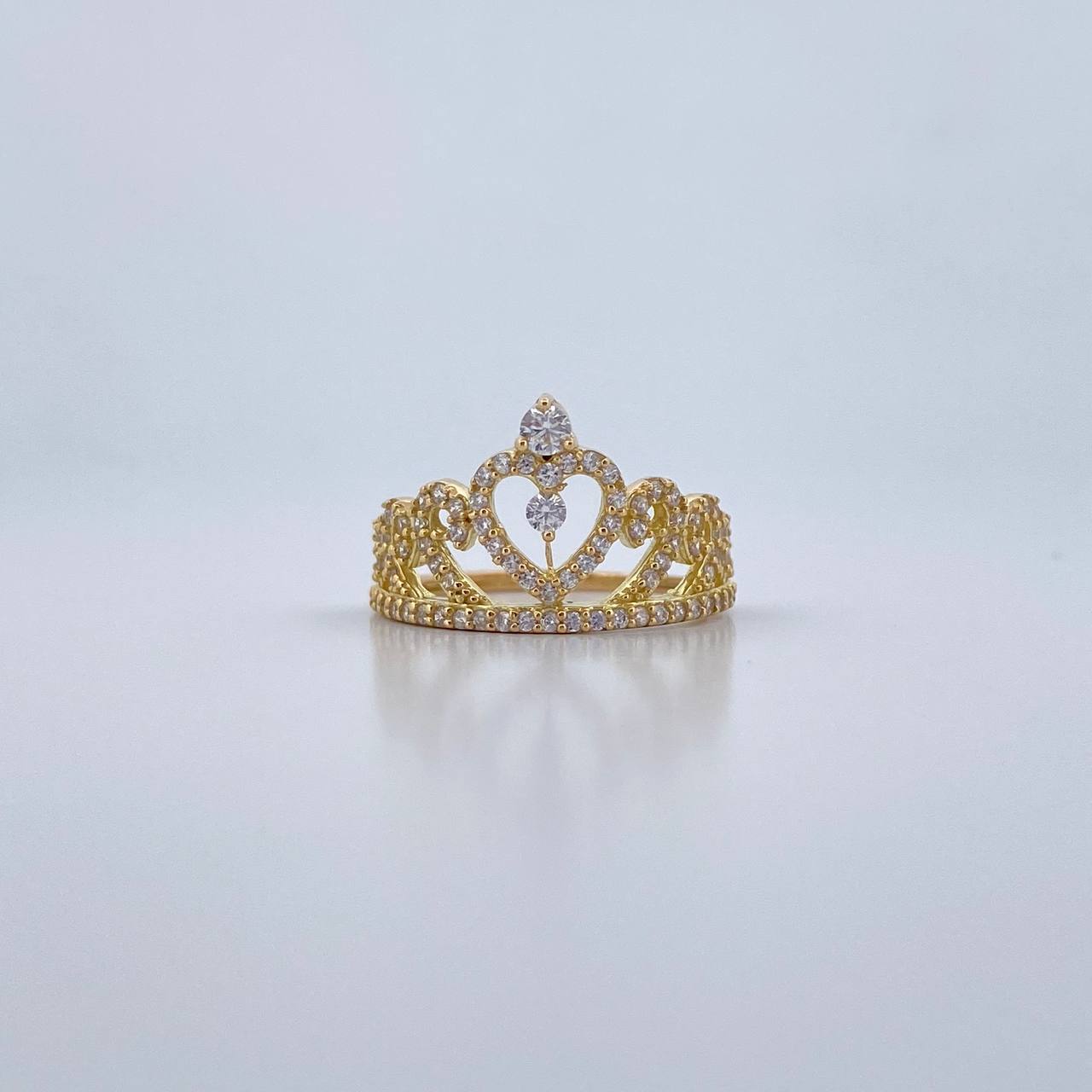 Heart Crown Ring 2.55gr / Size 5 1/2 / White Zircons 18K Yellow Gold &