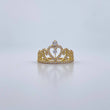 Heart Crown Ring 2.55gr / Size 5 1/2 / White Zircons 18K Yellow Gold &