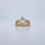 Heart Crown Ring 2.55gr / Size 5 1/2 / White Zircons 18K Yellow Gold &