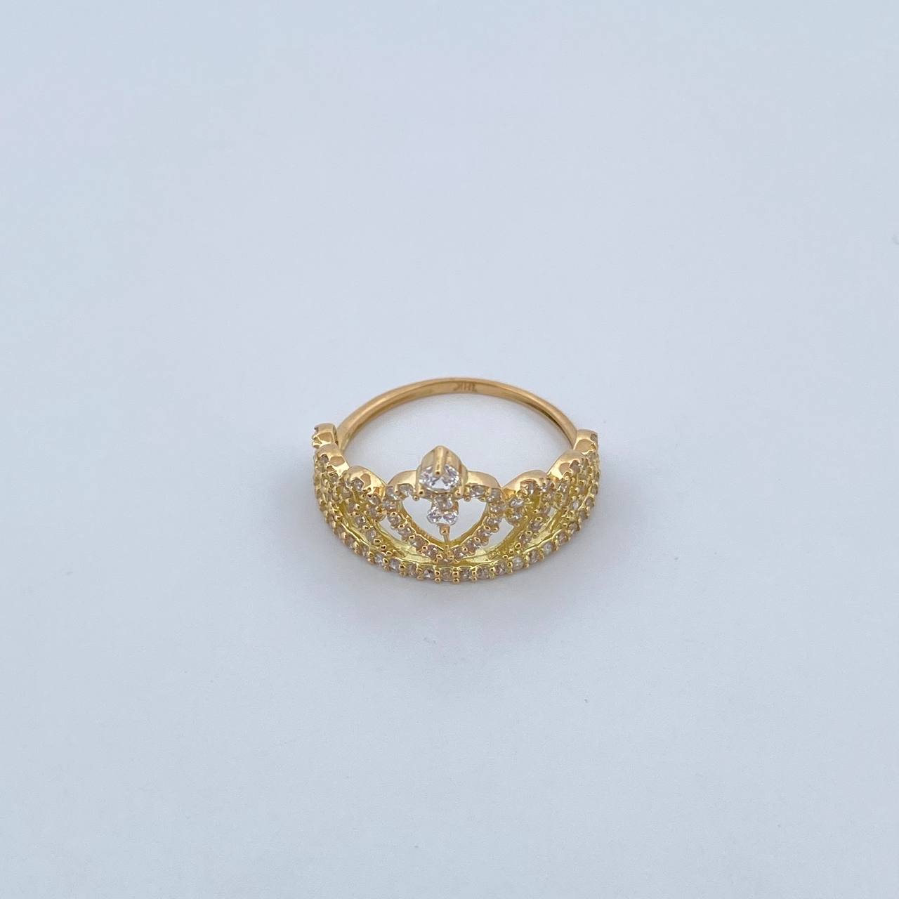 Heart Crown Ring 2.55gr / Size 5 1/2 / White Zircons 18K Yellow Gold &