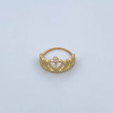Heart Crown Ring 2.55gr / Size 5 1/2 / White Zircons 18K Yellow Gold &