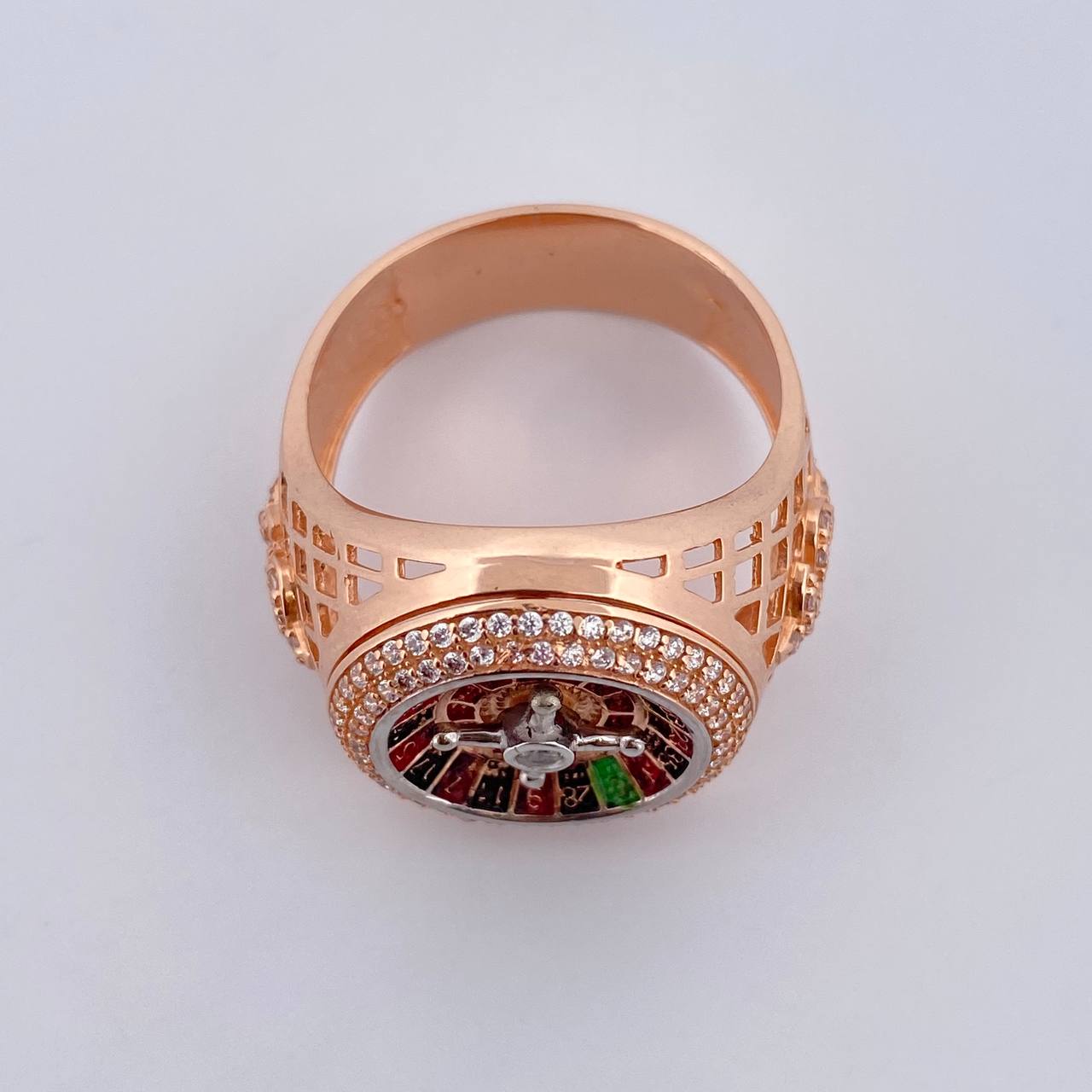 Roulette Ring 10.85gr / Size 11 1/2 / White Zircons Two-tone White and Rose Gold 18K $