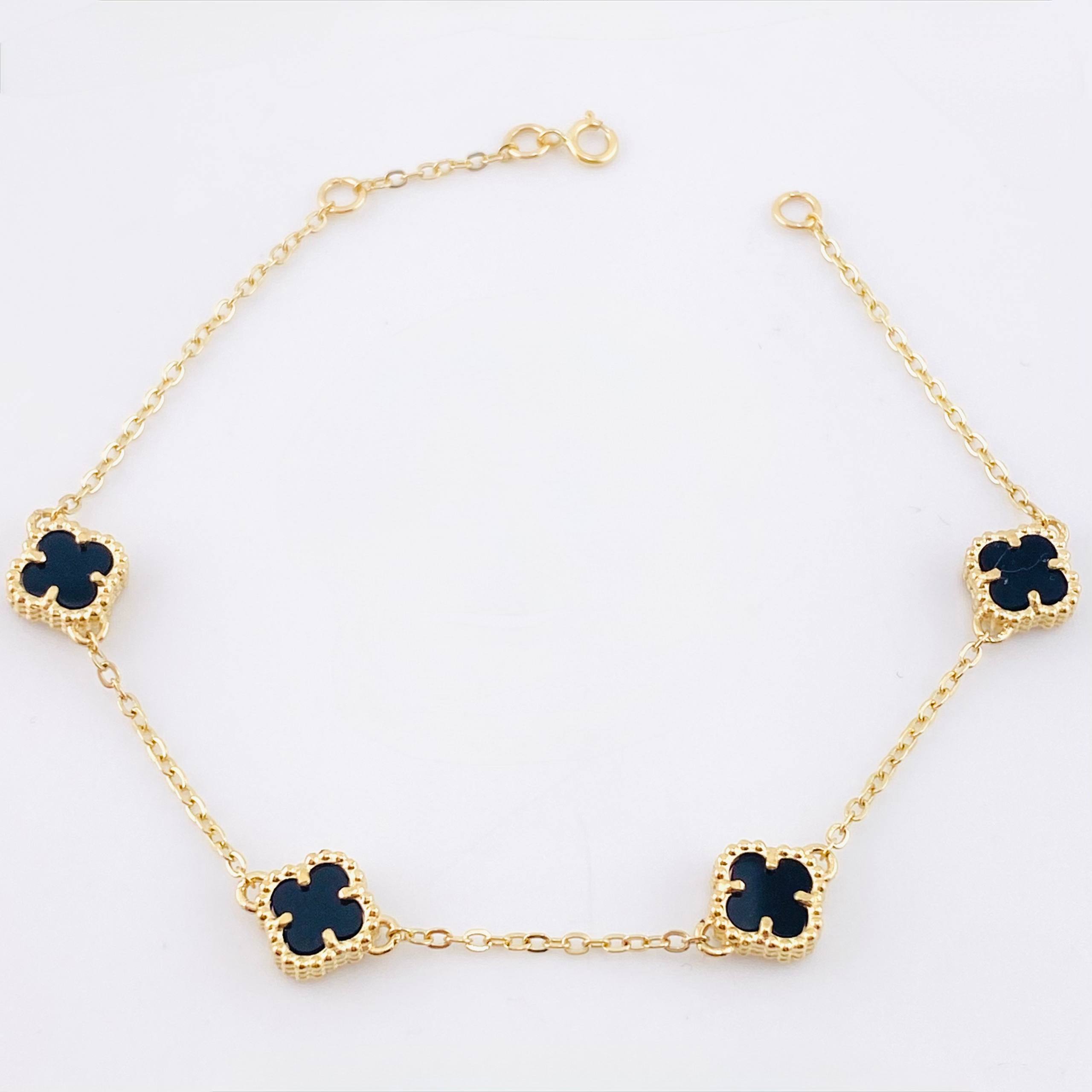 Clover Bracelet Black Onyx 4.1gr / 7 in / 8mm National Special 18K Yellow Gold