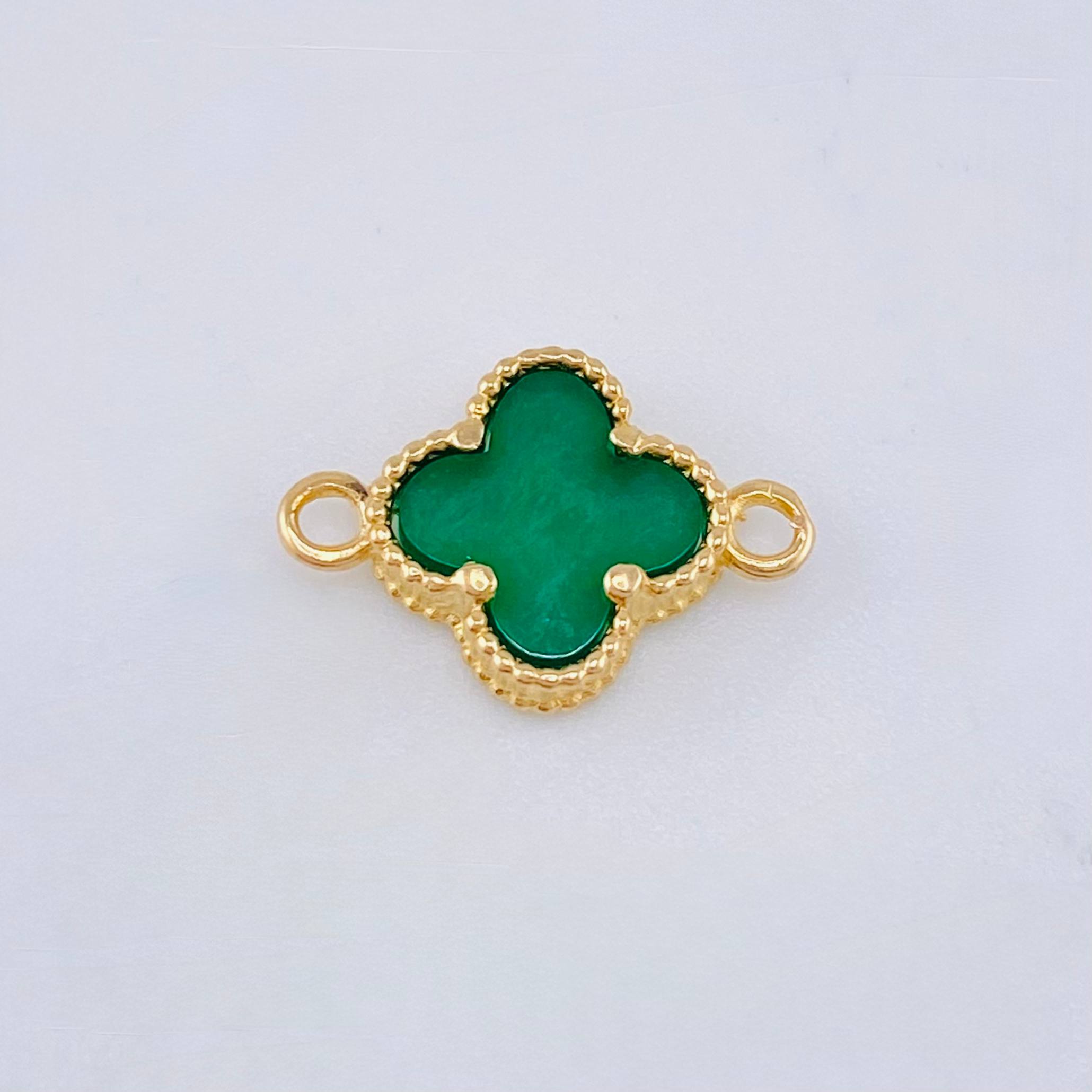 Herraje Trebol Malaquita Verde 0.85gr / 1/2 in / Oro Amarillo Nac.Esp. 18K *