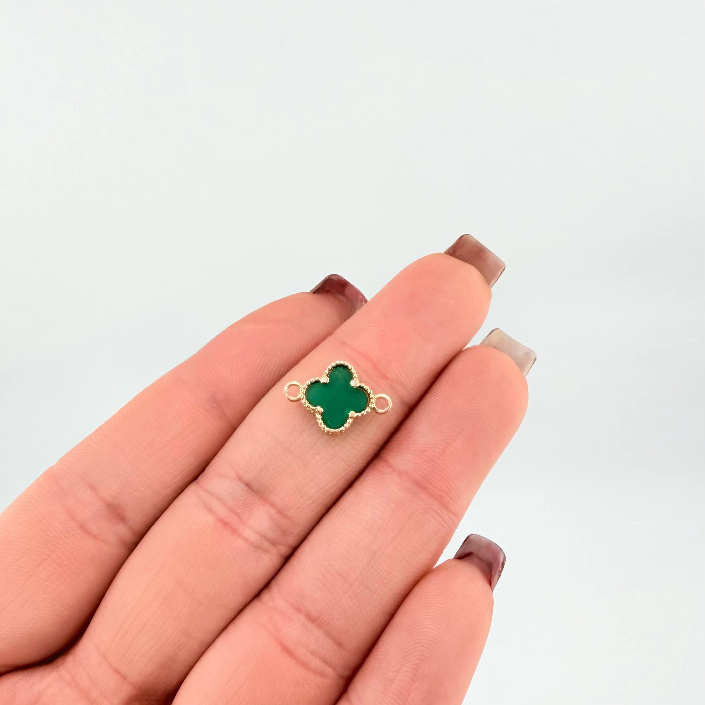 Clover Charm Green Malachite 0.95gr / 1/2 in / National Special 18K Yellow Gold *
