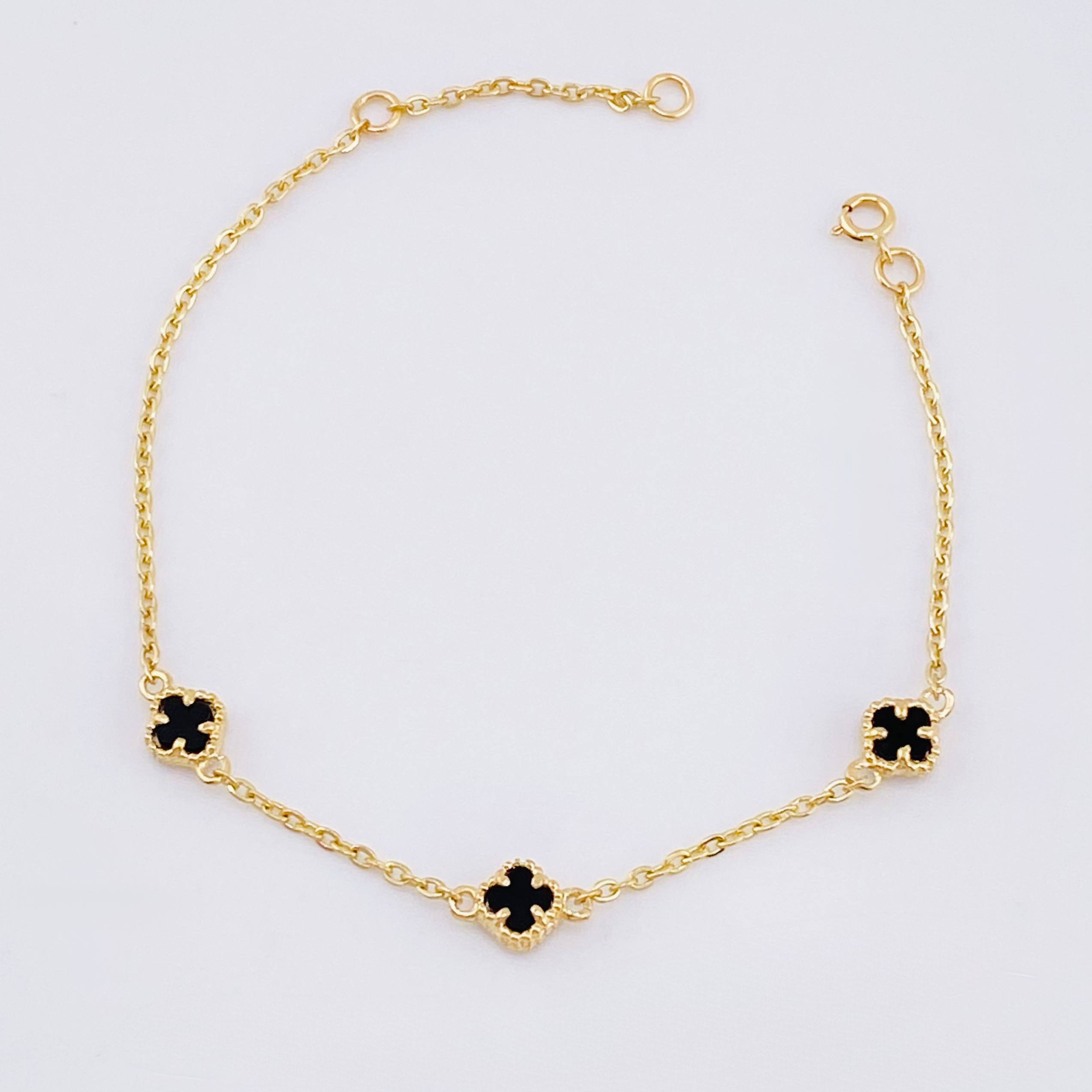 Clover Bracelet Black Onyx 2.25gr / 6 1/2 in / 5mm National Special 18K Yellow Gold