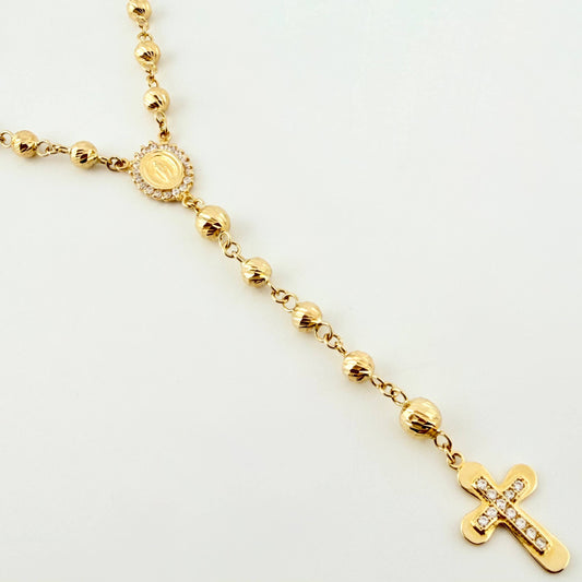 Rosario Virgen Milagrosa Crúz 21.05gr / 25 1/2 in / 5mm-6mm Oro Amarillo 18K *