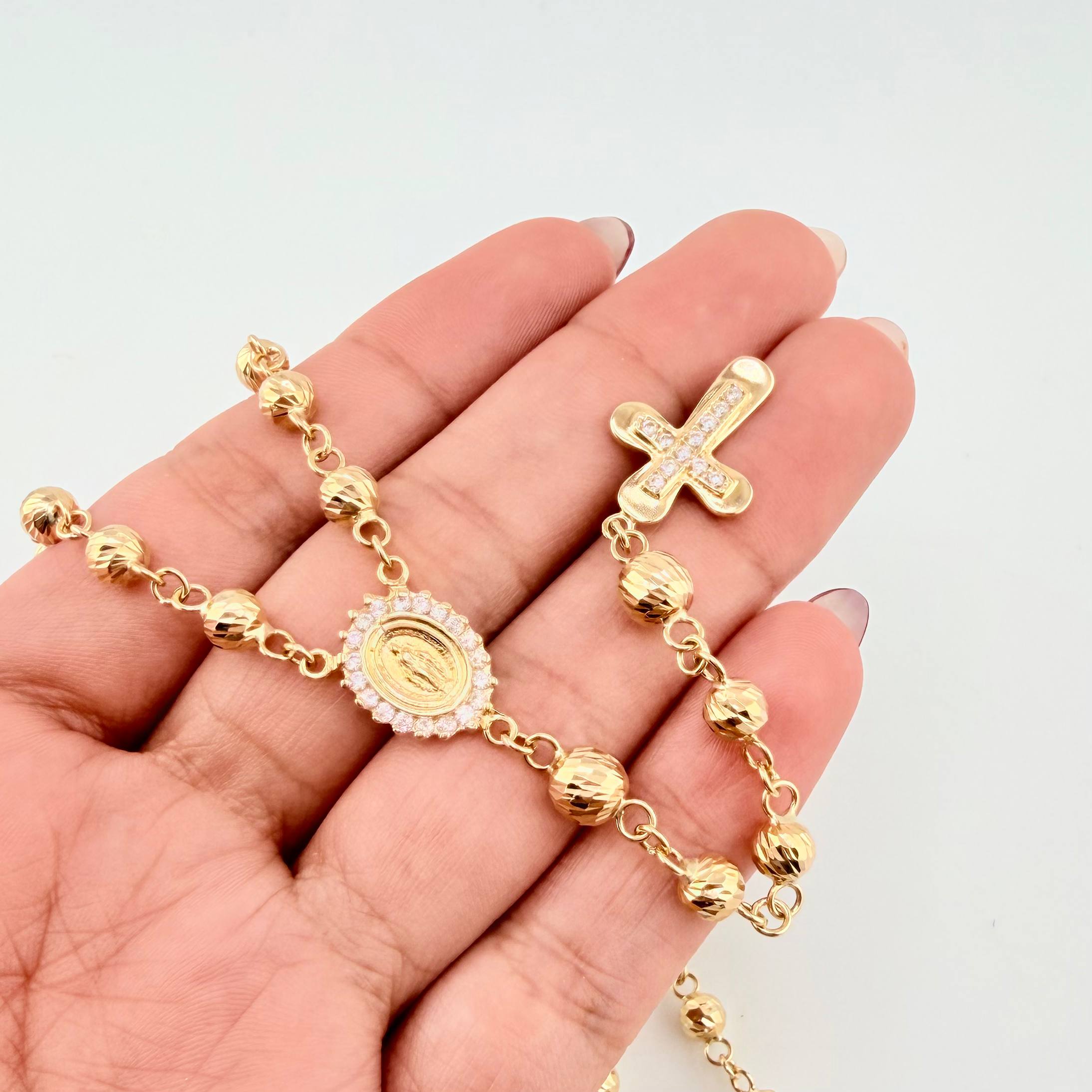 Rosario Virgen Milagrosa Crúz 21gr / 25 1/2 in / 5mm-6mm Oro Amarillo 18K