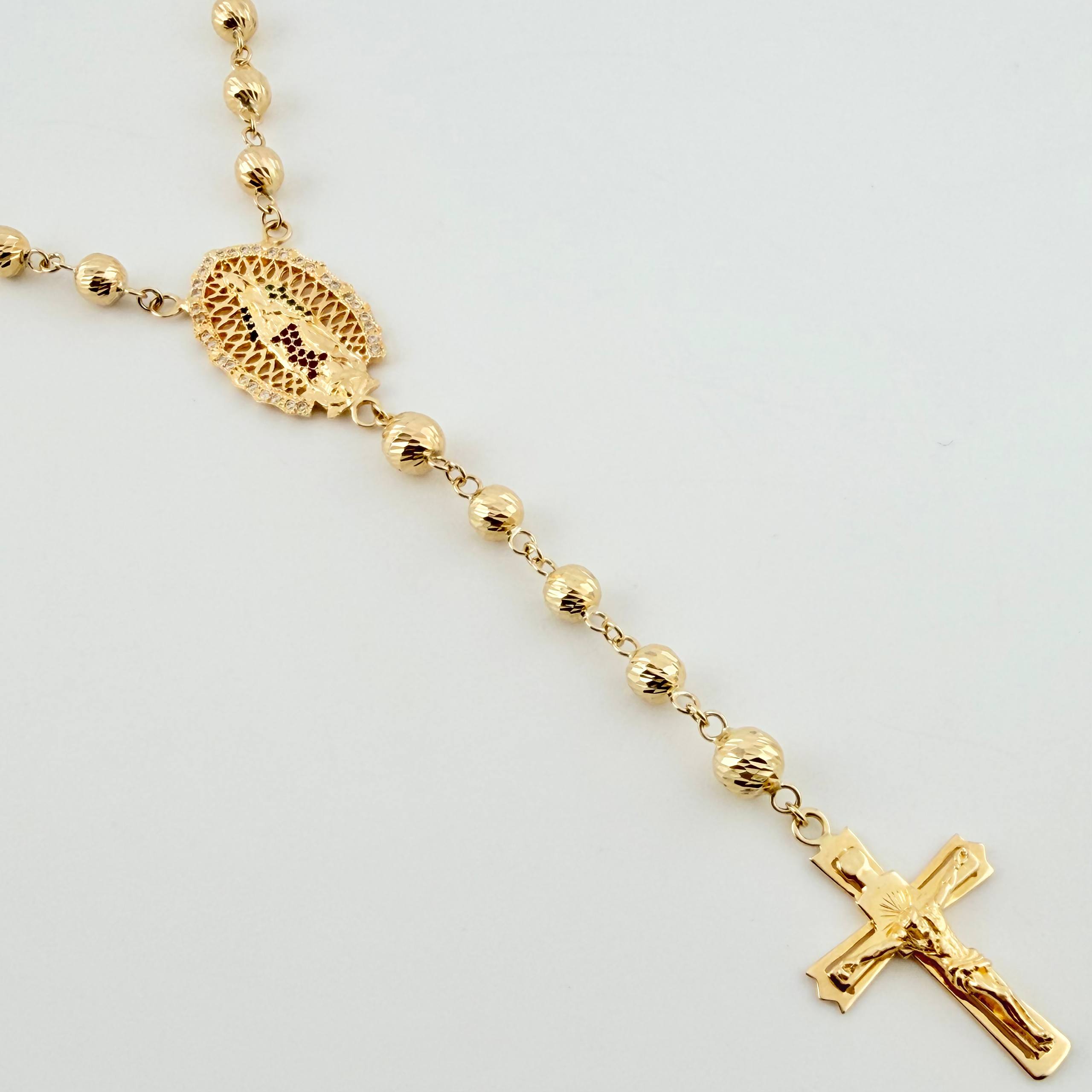 Rosary Virgin of Guadalupe Roman Christ Cross 31gr / 27 1/2 in / 6mm-7mm Yellow Gold 18K