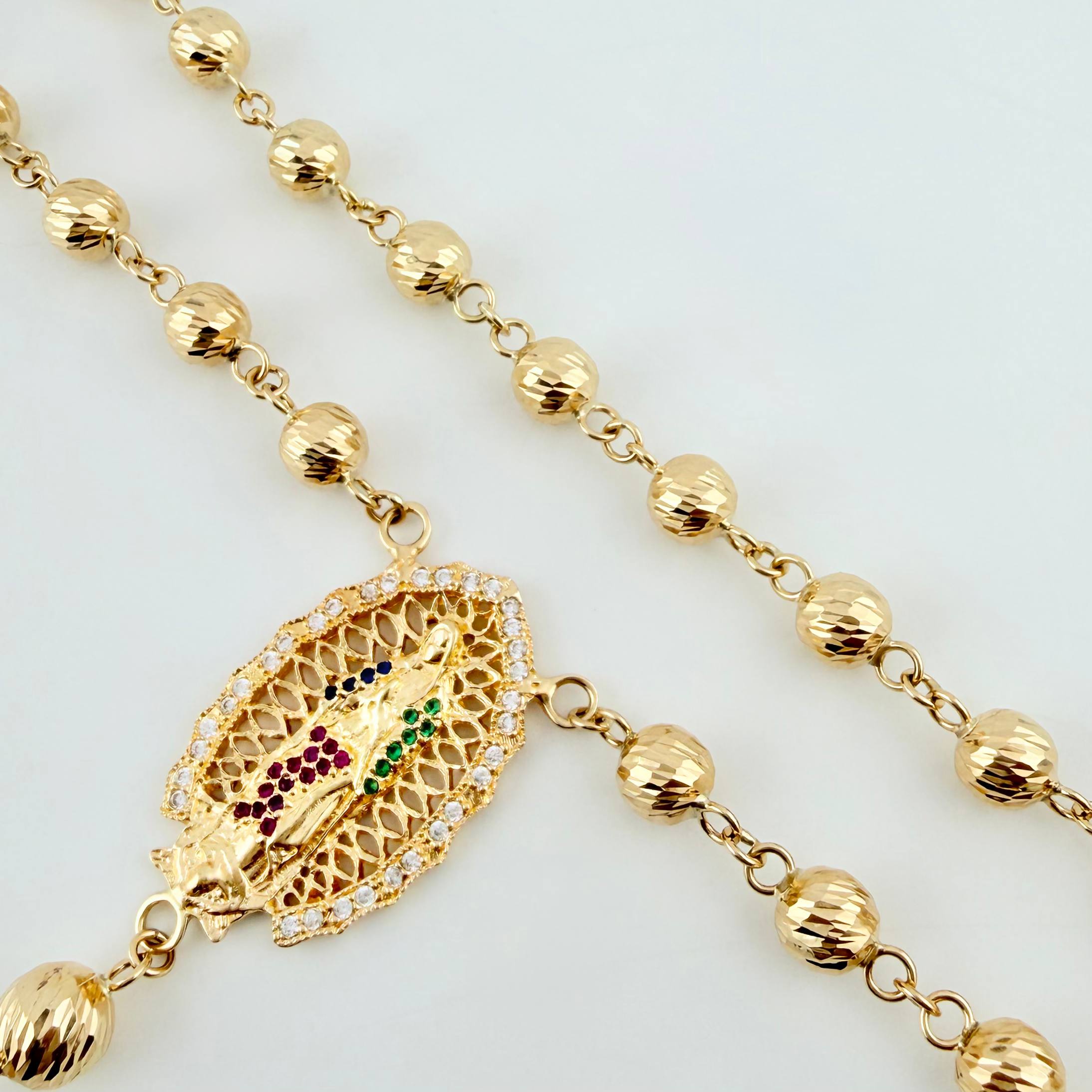 Rosary Virgin of Guadalupe Roman Christ Cross 31gr / 27 1/2 in / 6mm-7mm Yellow Gold 18K