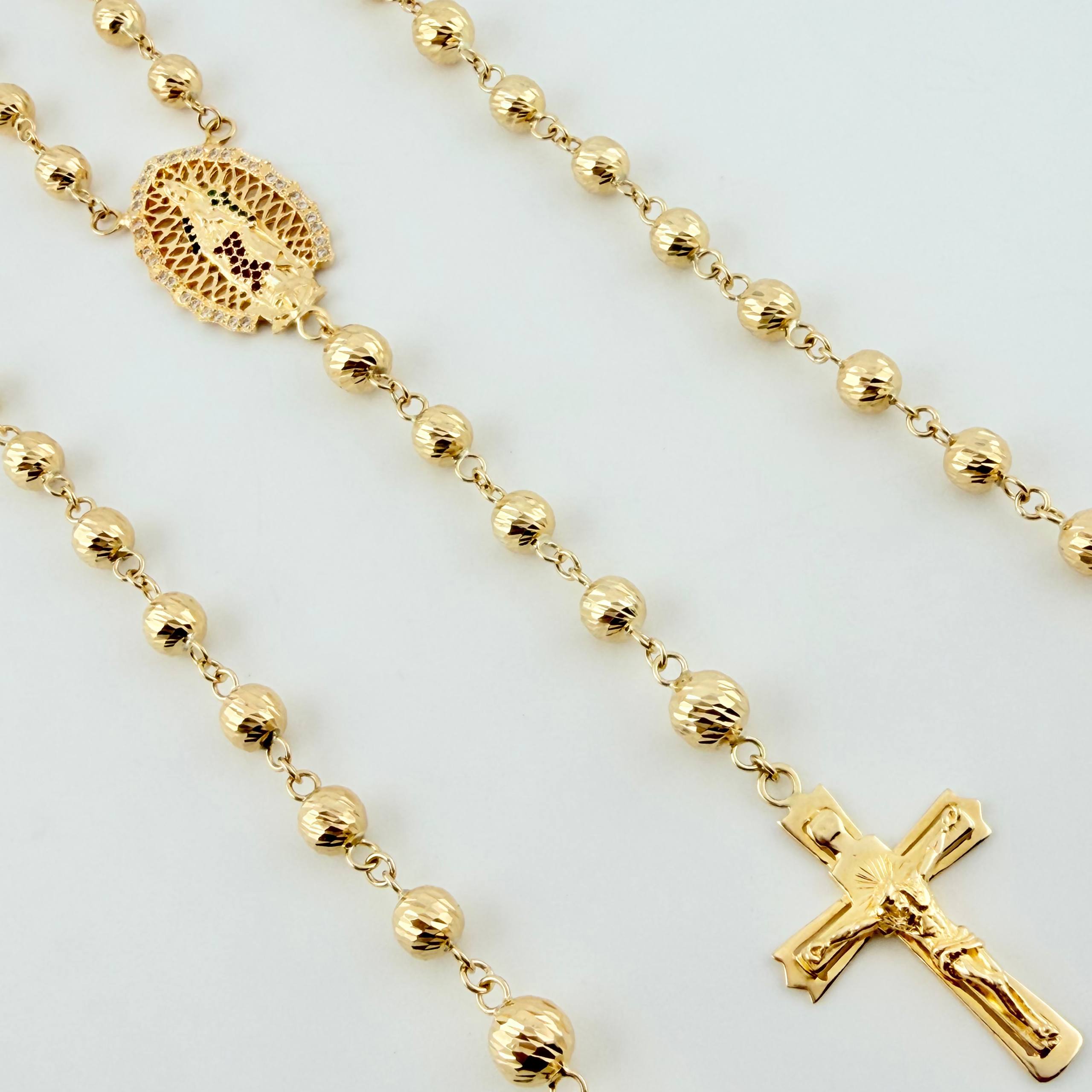 Rosary Virgin of Guadalupe Roman Christ Cross 31gr / 27 1/2 in / 6mm-7mm Yellow Gold 18K