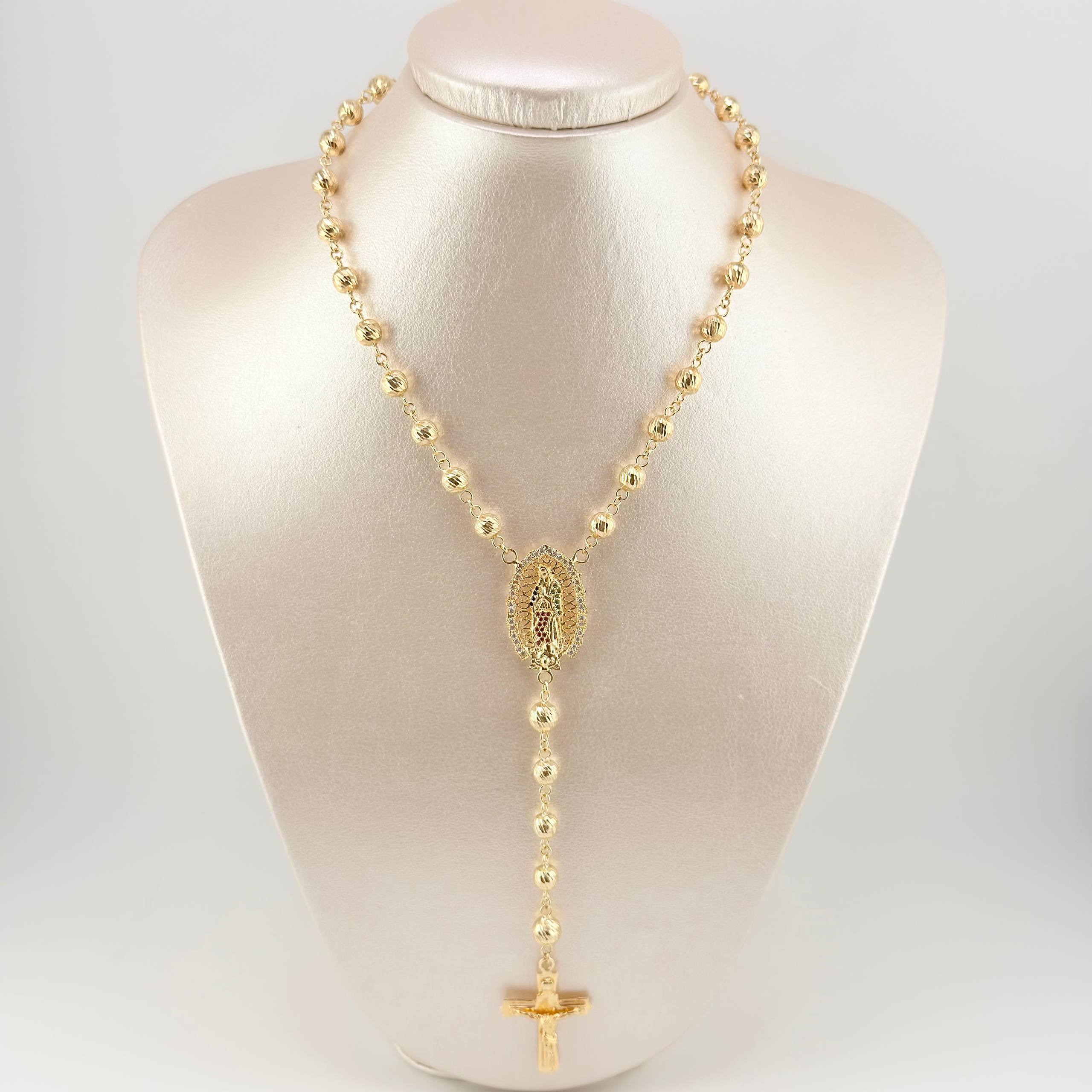 Rosary Virgin of Guadalupe Roman Christ Cross 31gr / 27 1/2 in / 6mm-7mm Yellow Gold 18K