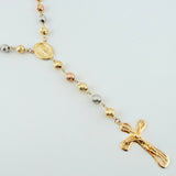 Rosary Miraculous Virgin Bardera Christ Cross 29.1gr / 29 1/2 in / 7mm-8mm Three Golds 18K