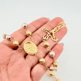 Rosary Miraculous Virgin Bardera Christ Cross 29.1gr / 29 1/2 in / 7mm-8mm Three Golds 18K
