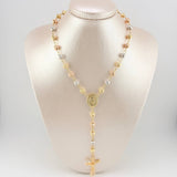 Rosary Miraculous Virgin Bardera Christ Cross 29.1gr / 29 1/2 in / 7mm-8mm Three Golds 18K