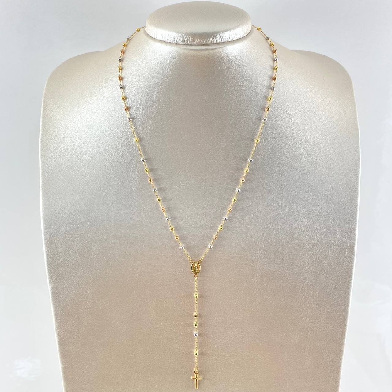 Rosario Virgen Milagrosa Cruz Lisa 4.25gr / 45cm / 2.3mm Dimantada Tres Oros +4 18K