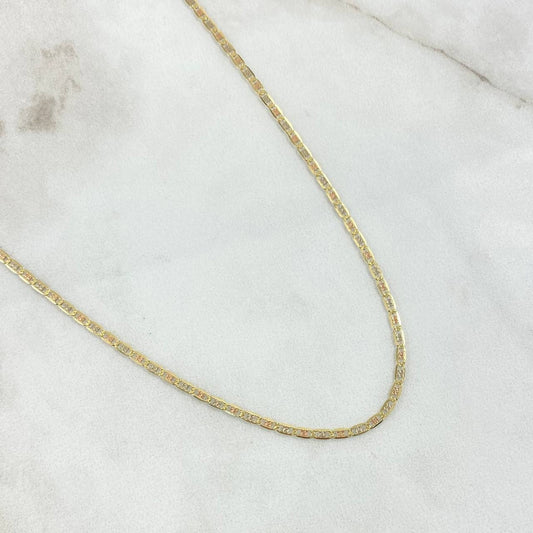 Cadena Plana 3.7gr / 50cm / 2mm Diamantado Tres Oros +3 18K ©