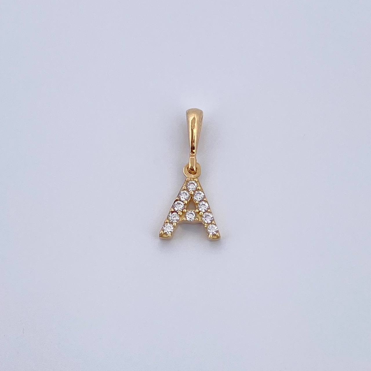 Pendant Letter A 0.55gr / 1.5cm / White Zircons Yellow Gold 18K &
