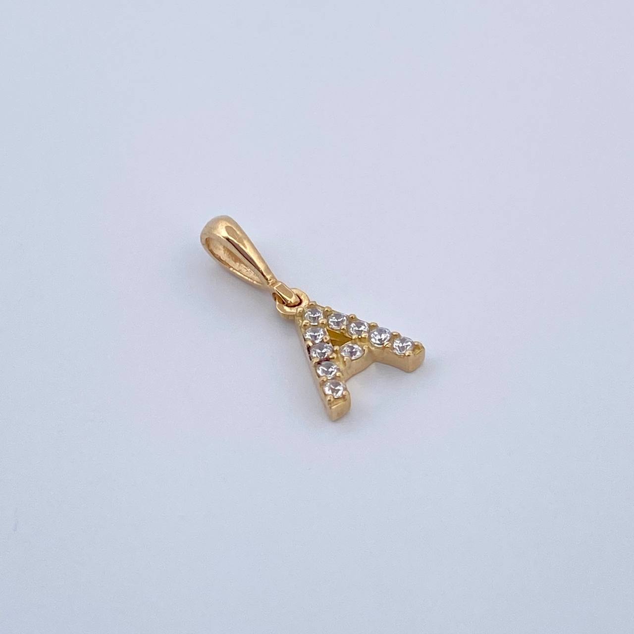 Pendant Letter A 0.55gr / 1.5cm / White Zircons Yellow Gold 18K &