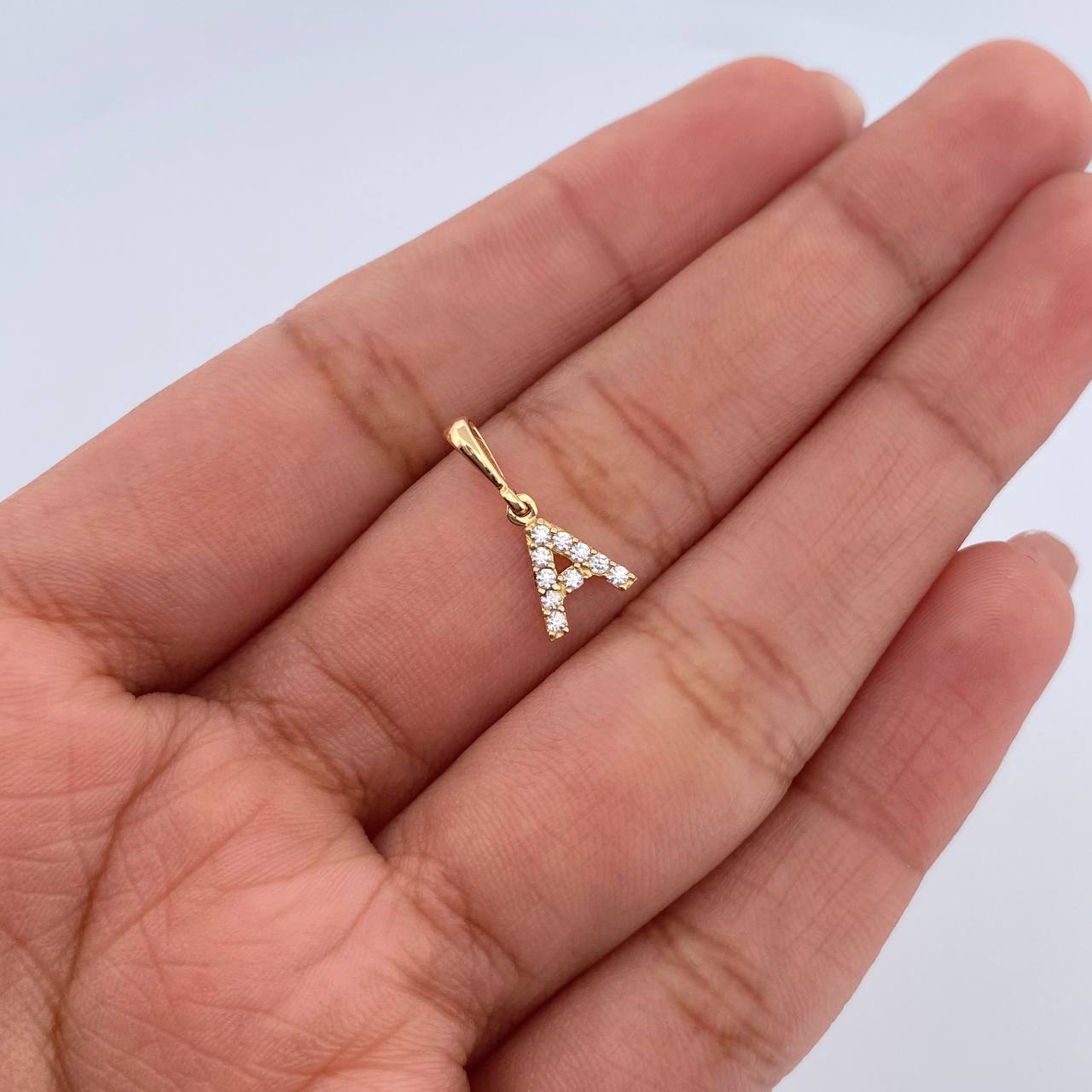Pendant Letter A 0.55gr / 1.5cm / White Zircons Yellow Gold 18K &